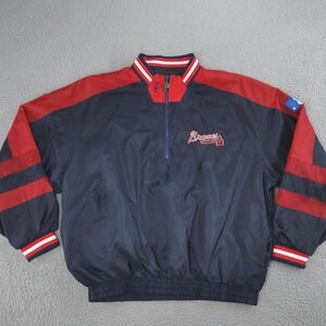 Vintage Atlanta Braves Jacket Pullover Mens XL Pro Player Reversible Blue 90s